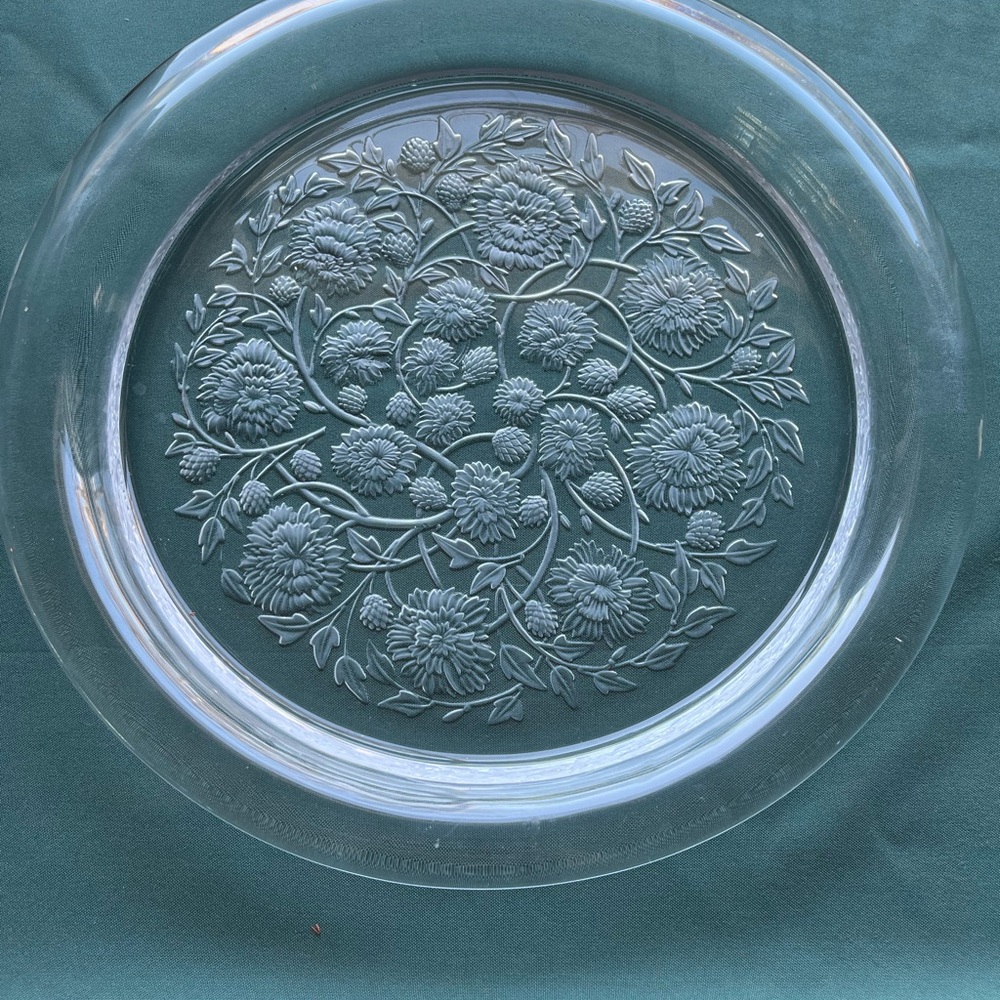 Lalique Clear Floral Glass Large Platter Tray 15.5” x 2”